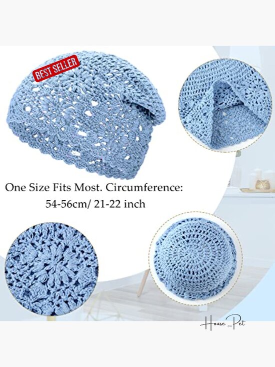 6 Cotton Crochet Beanies Slouchy Knit Hat Soft Comfortable Floral Skull Cap main image 6